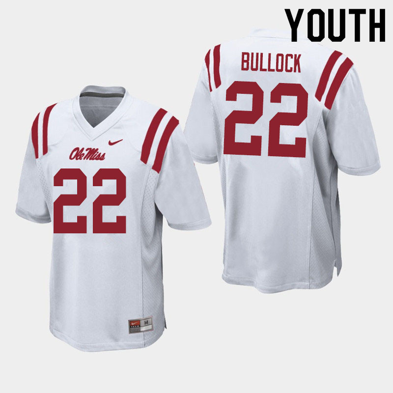 Youth #22 Kentrel Bullock Ole Miss Rebels College Football Jerseys Sale-White